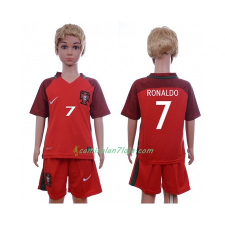 Camisola Portugal Cristiano Ronaldo 7 Criança 1º Equipamento Euro 2016 Manga Curta