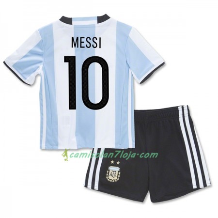 Camisola Argentina Lionel Messi 10 Criança 1º Equipamento 2016 Manga Curta