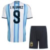 Camisola Argentina J. Alvarez 9 Criança 1º Equipamento Mundial 2026 Manga Curta