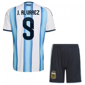 Camisola Argentina J. Alvarez 9 Criança 1º Equipamento Mundial 2026 Manga Curta